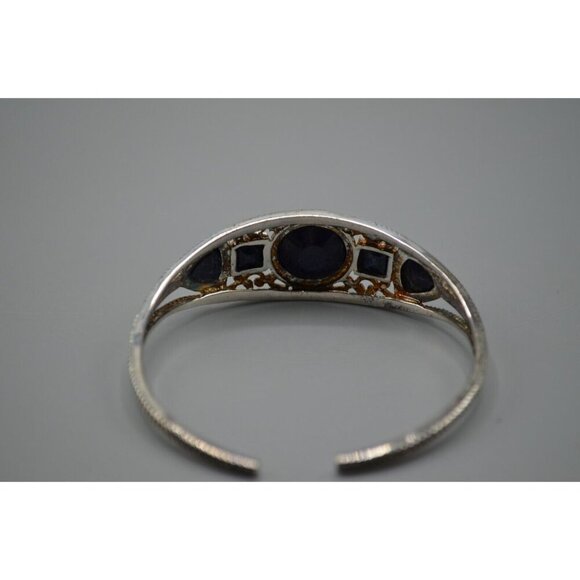 Navy Blue Stone Bangle Bracelet Sterling Silver 925 Filigree 23.03g 2.25" - Picture 4 of 8
